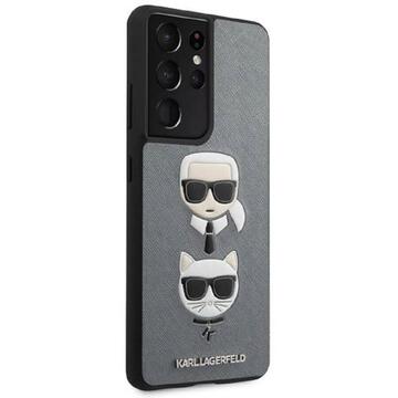 Husa Karl Lagerfeld Husa Iconik Saffiano Karl&amp;Choupette Samsung Galaxy S21 Ultra Argintiu