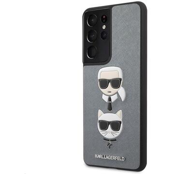 Husa Karl Lagerfeld Husa Saffiano Ikonik Karl&amp;Choupette Head Samsung Galaxy S21 G991 Argintiu
