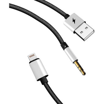 Accesorii Audio Hi-Fi Mcdodo Cablu 2 in 1 Lightning la Jack 3.5 + Charging Silver (max 2A, 1.2m)-T.Verde 0.1 lei/buc