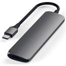 Satechi Multihub Slim Multimedia Adapter V2 Type-C la 2xUSB 3.0, HDMI 4K, MicroSD, SD si USB-C PD Space Gray (Aluminiu)