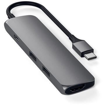 Satechi Multihub Multiport Adapter Type-C la 3xUSB 3.0, HDMI 4K, USB-C pass through charging Space Gray (Aluminiu)