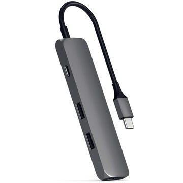 Satechi Multihub Multiport Adapter Type-C la 3xUSB 3.0, HDMI 4K, USB-C pass through charging Space Gray (Aluminiu)