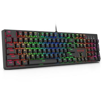 Tastatura Redragon Gaming mecanica Surara neagra iluminare RGB switch-uri rosii