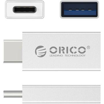 Adaptor Orico CTA1 USB 3.0 Type-C tata â Type-A mama cu functie OTG argintiu