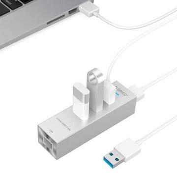 Placa de retea Placa de retea USB cu hub USB Orico ASH3L-U3 USB 3.0 Gigabit argintie