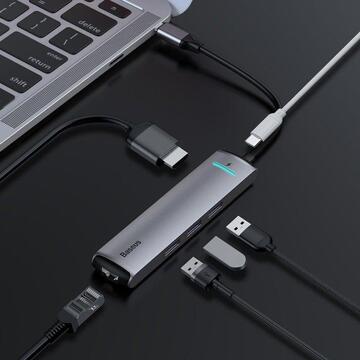 Adapter HUB 6in1 Baseus USB-C in 3x USB 3.0 + HDMI + RJ45 + USB-C PD