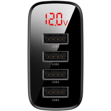 Incarcator de retea Charger Baseus Mirror Lake, 4x USB, 6A, 30W (black)