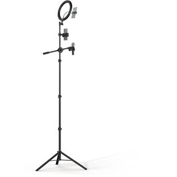 Mcdodo Trepied Extensibil Selfie Light Ring cu suport microfon Black (max 200 cm, lumina led, telecomanda pe fir)