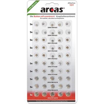 Arcas Set baterii Alkaline 50buc (10xAG1, 15xAG3, 10xAG4,  10xAG10, 5xAG13)