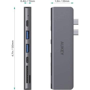 Aukey Hub CB-C76 7 in 1 USB C Hub For MacBook Pro with 4K HDMI, Thunderbolt 3, 2 USB 3.0, USB-C Data Port etc