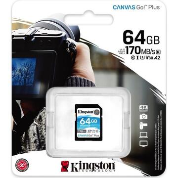 Card memorie Kingston Canvas Go! Plus 64 GB SDXC, memory card (black, UHS-I (U3), Class 10, V30)