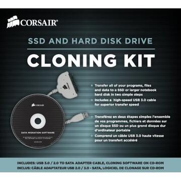 Pachet de clonare Corsair SSD & HDD USB3.0 cablu de transfer date si CD , negru