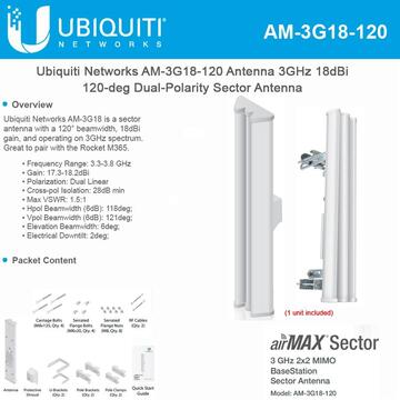 UBIQUITI AM-3G18-120 3GHz AirMax BaseStation 18dBi Rocket Kit