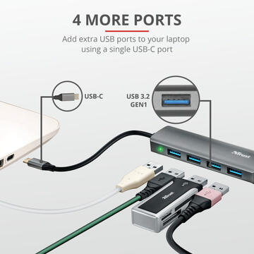 Trust 23328 interface hub USB 3.2 Gen 1 (3.1 Gen 1) Type-A 5000 Mbit/s Grey