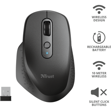 Mouse Trust Ozaa Rechargeable, USB Wireless, Black