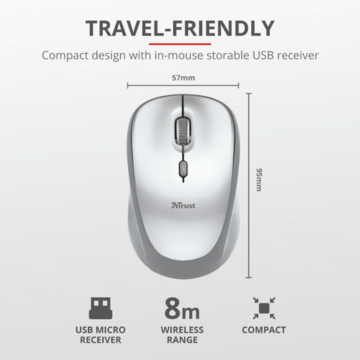 Mouse Trust YVI, USB Wireless, Silver