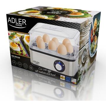 Fierbatoare oua Adler Aparat de fiert oua AD 4486 3 functii pentru preparare 8 oua 800W Oprire automata Argintiu