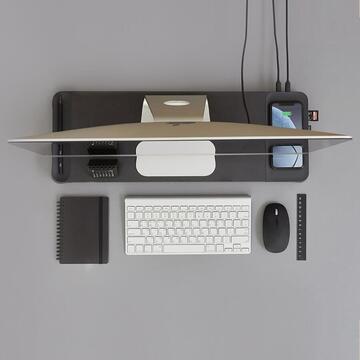 POUT Suport pentru laptop universal din lemn cu incarcarea wireless a telefonului, Negru
