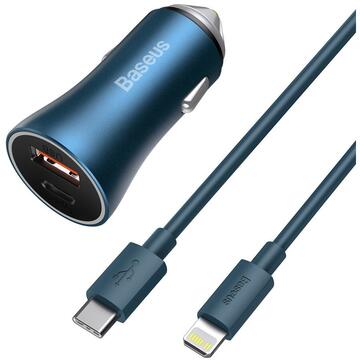 Baseus Golden, CCJDZ-C, Cablu USB Type C/Lighting, 40W, Quick Charge 3.0, Albastru