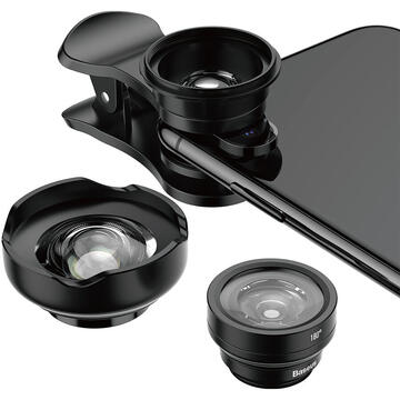 Baseus Set de lentile HD pentru smartphone wide, microfocus si fisheye versiune pro