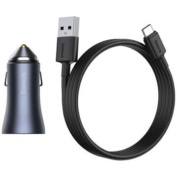 Golden Contactor Pro Dual Quick Charger, Cablu Baseus USB la USB type C, Dark Gray