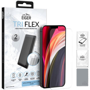 Eiger Folie Clear Tri Flex iPhone 12 / 12 Pro Clear 2 buc/pachet (0.4 mm, 5H)