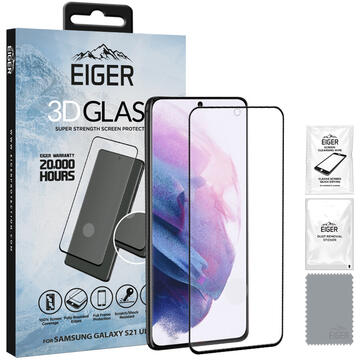 Eiger Folie Sticla 3D Edge to Edge Samsung Galaxy S21 Ultra Clear Black (0.33mm, 9H, perfect fit, curved, oleophobic)