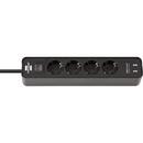 Prelungitor Brennenstuhl Ecolor 4x Power 2x USB - 1.5m - black