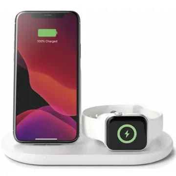 Belkin 3in1 Wireless Charger, 7.5W Charging Pad for iPhone/Magnetic Charging module for Apple Watch/5W Charging Pad for AirPods, White