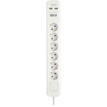 Prelungitor Tripp Lite Power Strip with USB charging TLP6G18USB 6xSchuko Outlets/2xUSB-A 2.1A/White/16A circuit breaker/Overload protection/1.83m