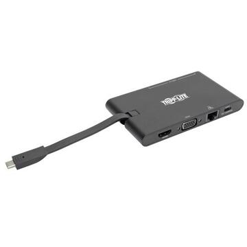 Tripp Lite USB-C Dock  U442-DOCK3-B Single Display/1xHDMI 1.4/VGA/up to 1x4K/3xUSB 3.2/microSD/RJ45/support PD 100W/Black/Power Supply not i