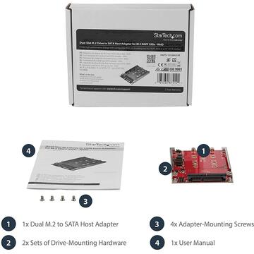 StarTech.com M.2 to SATA Adapter - Dual Slot - for 2.5in Drive Bay - RAID - M.2 SSD - M.2 Adapter - M.2 SSD Adapter (S322M225R) - storage controller (RAID) - M.2 Card - SATA 6Gb/s