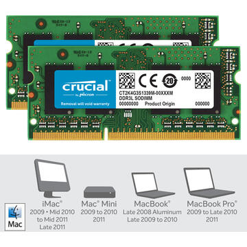 Memorie laptop Crucial - DDR3 - 8 GB: 2 x 4 GB - SO-DIMM 204-pin - unbuffered