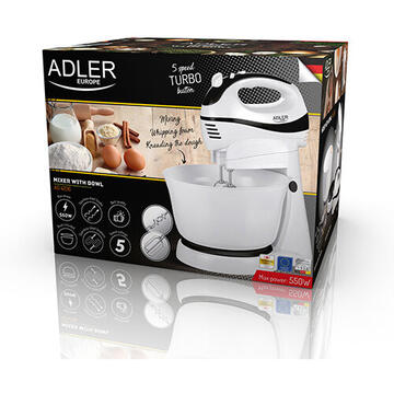 Mixer Adler cu bol rotativ AD 4206 300W 2.5 l Alb/Negru