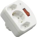 Prelungitor REV 3-fold Adapter w. switch and Surge protector white