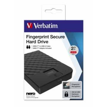 Hard disk extern Verbatim Fingerprint Secure  2TB USB 3.2 Gen 1 USB-C 2,5