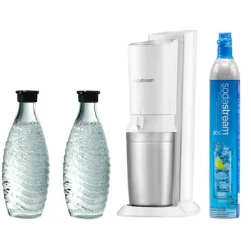 SodaStream Set aparat pentru preparat bauturi carbogazoase Crystal 2.0 Premium, alb, 2 carafe de sticla, cartus CO2 incluse