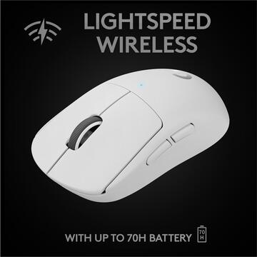 Mouse Logitech Pro X Superlight, ultrausor 63g, senzor LightSpeed Hero 25K DPI, Alb