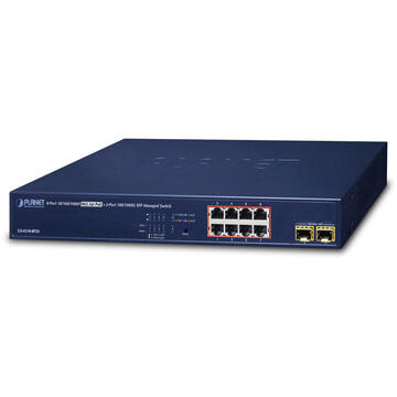 Switch PLANET GS-4210-8P2S network switch Managed Gigabit Ethernet (10/100/1000) Power over Ethernet (PoE) 1U Blue