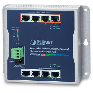 Switch PLANET WGS-804HPT network switch Managed Gigabit Ethernet (10/100/1000) Power over Ethernet (PoE) Black