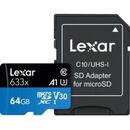 Card memorie Lexar 64GB High-Performance 633x microSDXC UHS-I, up to 100MB/s read 45MB/s write C10 A1 V30 U3, Global