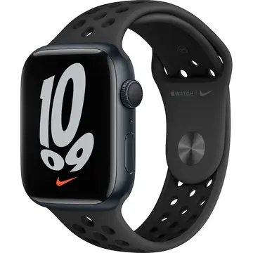 Smartwatch Apple Nike 7, GPS, Carcasa Midnight Aluminium 45mm, Anthracite/Black Nike Sport Band