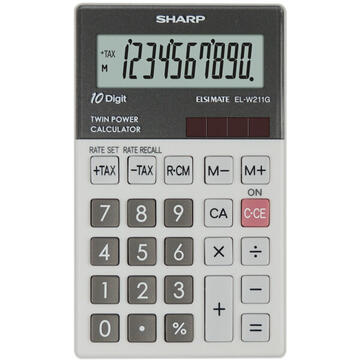 Calculator de birou Calculator de buzunar, 10 digits, 117 x 70 x 8 mm, dual power, SHARP EL-W211GGY - gri