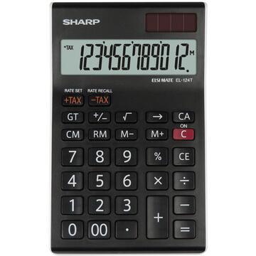 Calculator de birou Calculator de birou, 12 digits, 152 x 96 x 12 mm, dual power, SHARP EL-124TWH - negru/alb