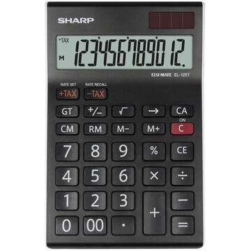 Calculator de birou Calculator de birou, 12 digits, 176 x 112 x 13 mm, dual power, SHARP EL-125TWH - negru/alb