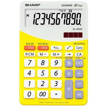Calculator de birou Calculator de birou, 10 digits, 149 x 100 x 27 mm, dual power, SHARP EL-M332BBL - gri/galben
