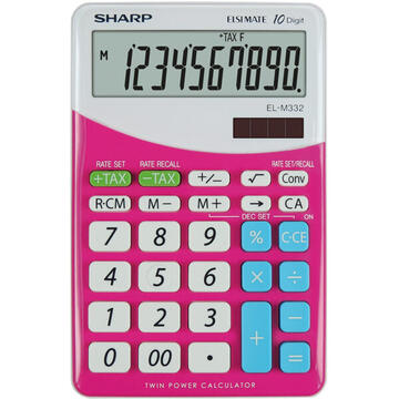 Calculator de birou Calculator de birou, 10 digits, 149 x 100 x 27 mm, dual power, SHARP EL-M332BBL - gri/roz