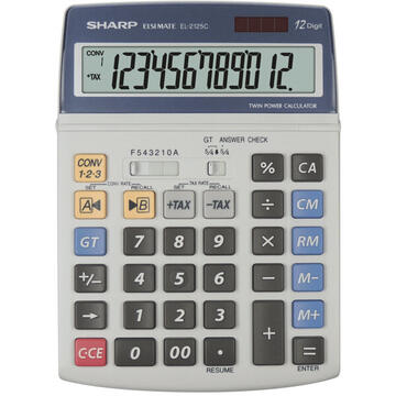 Calculator de birou Calculator de birou, 12 digits, 195 x 140 x 23 mm, dual power, SHARP EL-2125C - gri