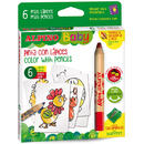 Creioane colorate, 6 culori/set, 6 carduri cu animale, pt. colorat, ALPINO Baby - Maxi