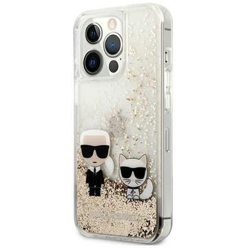 Husa Karl Lagerfeld Husa Liquid Glitter Karl&amp;Choupette iPhone 13 Pro Max Auriu